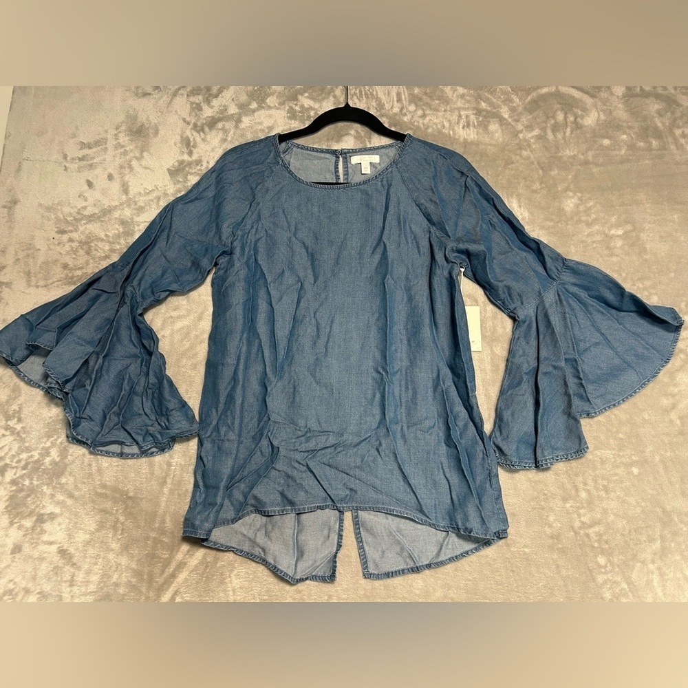 Lauren Conrad Bell Sleeve Chambray Blouse Top Women’s XS Blue Denim